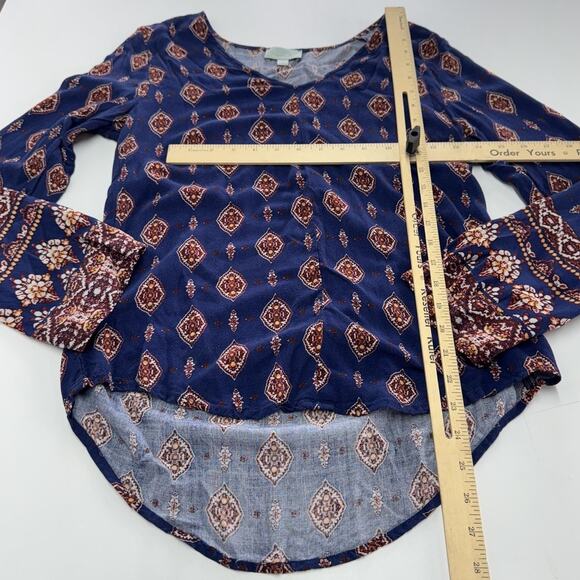 Veronica M Shirt Womens Small Blue Boho Long Sleeve Diamond Print Blouse Top - Picture 5 of 5